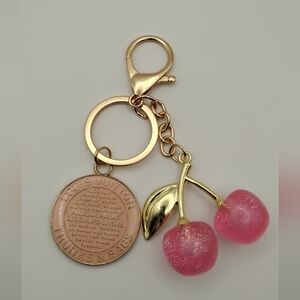 Louis Vuitton Gold and Pink Charm Authentic On An Unbranded Cherry Keychain